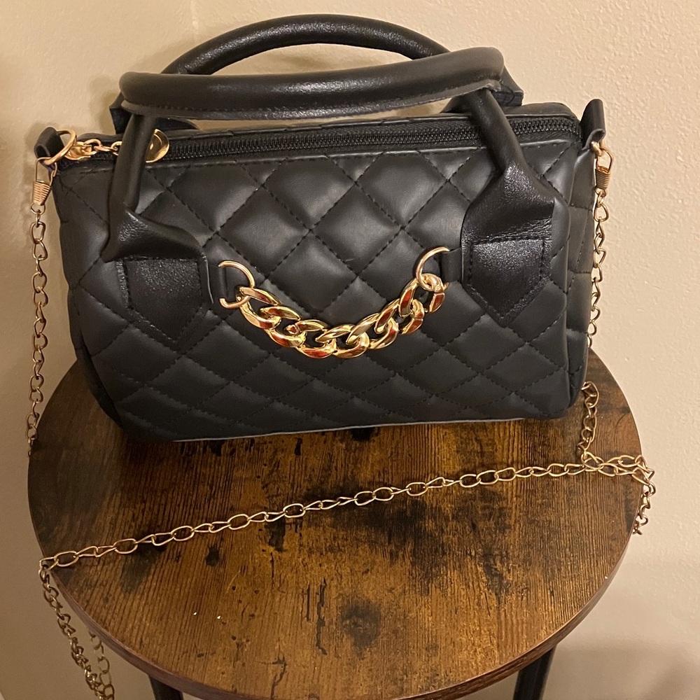 Quilted Black Chain Handle Satchel - Women Bags